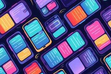 Leinwandbilder - Numerous smartphones showcase vibrant stories and short clips, highlighting modern digital content and social media engagement. Generative AI