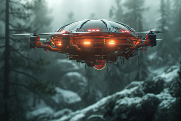 Wall Mural - futuristic autonomous drone delivering emergency medical supplies spaceship space remote free