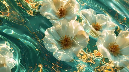 Green gold water and flower poster background