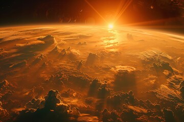 Wall Mural - the sun is setting on a planet with a lot of clouds