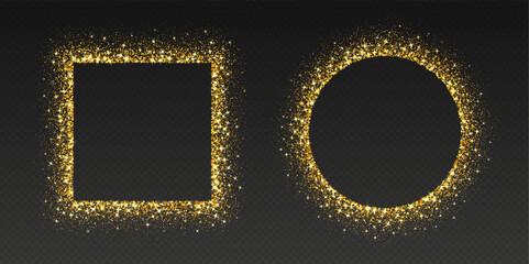 Wall Mural - golden glitter frames, shimmering borders in circle and square shapes, festive holiday sparkles. chr