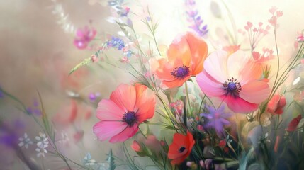 A vibrant wildflower bouquet with a soft focus, creating an artistic and dreamy representation of the beauty of flowers.