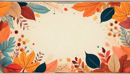 Wall Mural - Autumn banner featuring vibrant leaves and berries in retro muted colors for seasonal festivities. Generative AI
