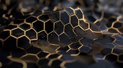 Wall Mural - Abstract Black and Gold Hexagon Pattern   Technology  Data  Futuristic  Network  Digital