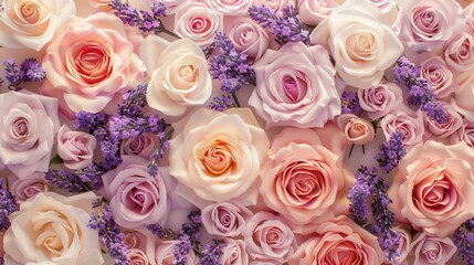 Sticker - An elegant display of soft roses in shades of pink and lavender sprigs forms a delightful and harmonious floral arrangement. Generative AI