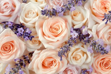 Poster - A delicate arrangement features soft-colored roses intertwined with fragrant lavender, creating a tranquil and elegant display. Generative AI