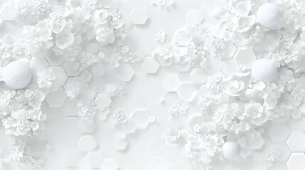 Wall Mural - Abstract white background with hexagonal pattern and organic shapes.