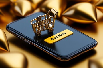Leinwandbilder - Simple minimalist icon of a smartphone with a â€œBuy Nowâ€ button, representing the ease of mobile online shopping in a clean and modern style