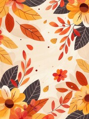 Fototapete - A rich collection of autumn leaves and flowers showcases warm hues, evoking the essence of the fall season with its vibrant palette. Generative AI