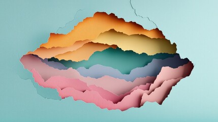 Abstract Colorful Paper Cut Art Background with Layers and Depth