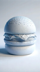 3d rendering of a porcelain burger replaced by the texture of::1 with white background shot in a studio with side hardlight lighting, exceptionally clear rendering and details with highlights and shad