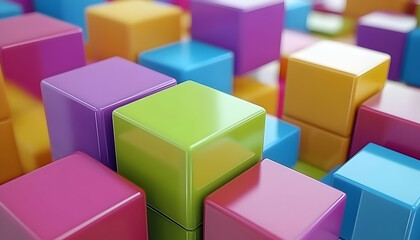 Poster - A close-up of colorful glossy cubes in a random pattern.