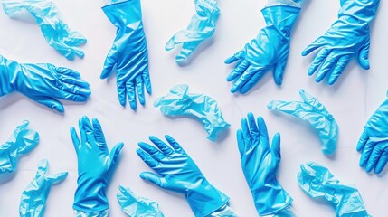 Poster - A collection of sterile medical gloves on a white background, showcasing their vital role in ensuring hygiene during procedures. Generative AI