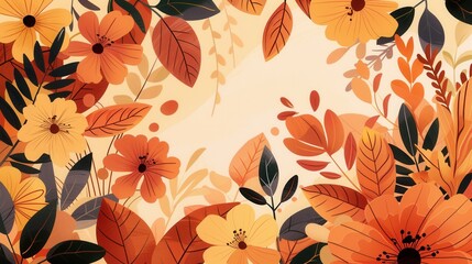 Wall Mural - A rich display of autumn leaves and colorful flowers fills the scene, showcasing warm tones of yellow, orange, and red that celebrate the season. Generative AI