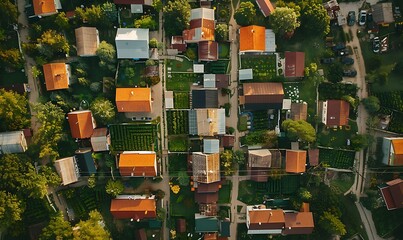 Aerial view of a small town in Poland. Drone photography.