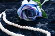 © ふなちぃ - 青い薔薇の造花とパール（ヨコ）