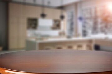 Canvas Print - Empty dining desk table top in interior of kitchen