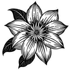 Canvas Print - A black and white drawing of a flower with a large center