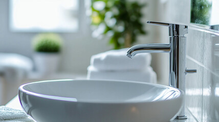 Luxurious bathroom sink with modern faucet, featuring sleek design and elegant details, perfect for stylish home. serene atmosphere enhances relaxation