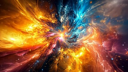 Wall Mural - A colorful nebula explodes outwards from a central star, swirling in a spectacular display of light and energy