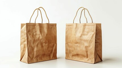 Two Brown Paper Bags with Twisted Rope Handles