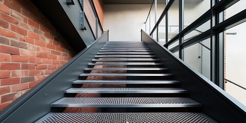 Stairs to building corridors metal outdoor stairs, industrial stairs, fire escape stairs, metal stair structure, made of stainless steel (9)