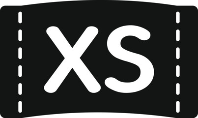 Sticker - Black clothing label with xs size sign showing is isolated on white background