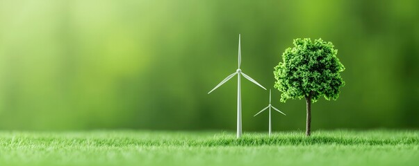 Poster - Green Energy Wind Turbine and Tree.