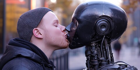 man kissing robot