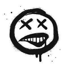 smiling face emoji character. Spray painted graffiti smile face in black over white. isolated on white background. vector illustration