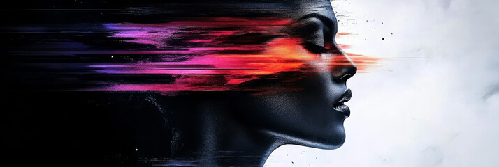 Poster - Abstract portrait of a woman with colorful streaks of light.