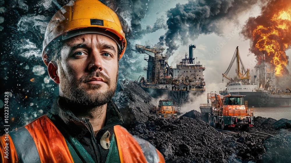 a poster design, collage of different types of occupations Mining ...