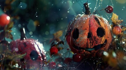 Poster - Spooky Halloween Pumpkins: A Close-Up View