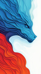 Wall Mural - Abstract wolf illustration in blue, red, and white.