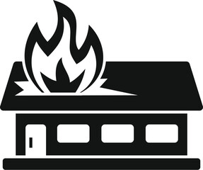 Wall Mural - Simple vector icon of a house on fire with flames erupting from roof