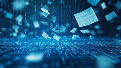 Digital Data Rain, Abstract Blue Background