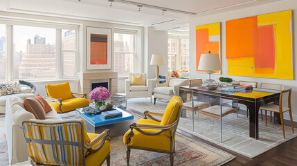 Wall Mural - contemporary home office with a sleek desk and vibrant art pieces. interior design