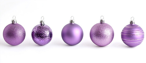 Wall Mural - purple christmas decorations on white background