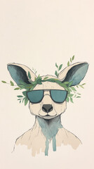 Wall Mural - Cool kangaroo wearing sunglasses and a wreath of leaves.