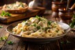 © Arnada - Delicious Chicken Alfredo Pasta in Low Light Setting for Culinary Photography