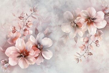 Wall Mural - Delicate blooms in soft pastel hues decorate the backdrop, creating a tranquil atmosphere perfect for relaxation and inspiration. Generative AI