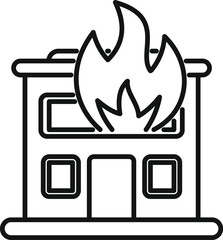 Canvas Print - Simple black and white illustration of a building with large flames coming from the roof