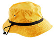 © Business Image - Bright yellow bucket hat on white background for fashion and retail use