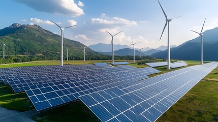 Leinwandbilder - Expansive network of solar panels and wind turbines seamlessly integrated into a sleek modern cityscape harnessing clean sustainable energy to power a cutting edge