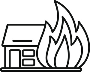 Poster - Big flames are engulfing a family house in this line icon about house fires