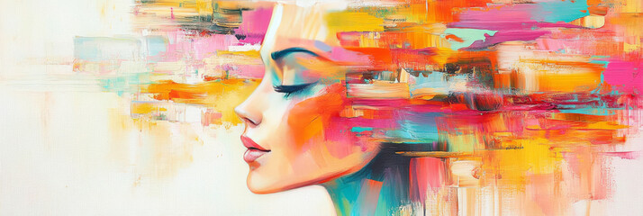 Canvas Print - A woman's profile painted with bold, colorful brushstrokes.