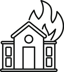 Sticker - Simple line icon of a house on fire, representing concepts like insurance claims and property damage