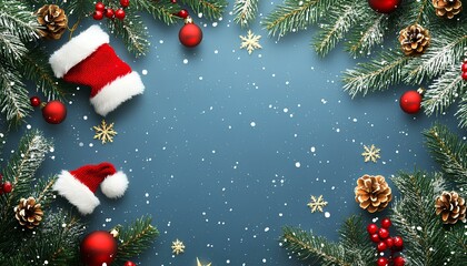 Wall Mural - Merry Christmas and happy New Year elements  background, top view