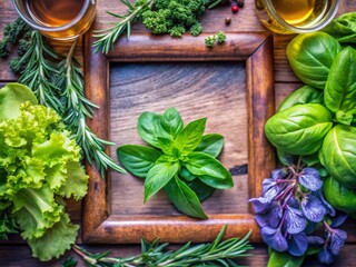 Fresh Green Leaves and Herbs for Healthy Diet Inspiration