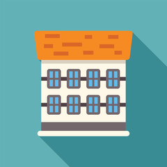 Sticker - Modern building with an orange roof is casting a long shadow on a teal background in this flat design illustration